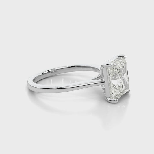 Natural 3.21 Ct. Radiant-Cut Diamond Solitaire Ring, 18K White Gold