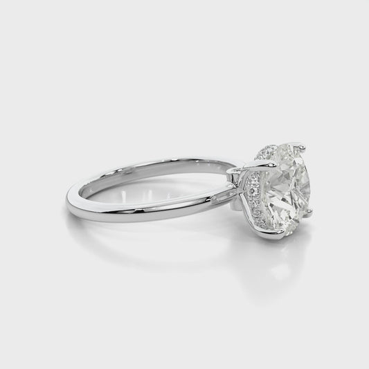 Natural 3.05 Ct. Round-Cut Diamond Solitaire Ring, 18K White Gold