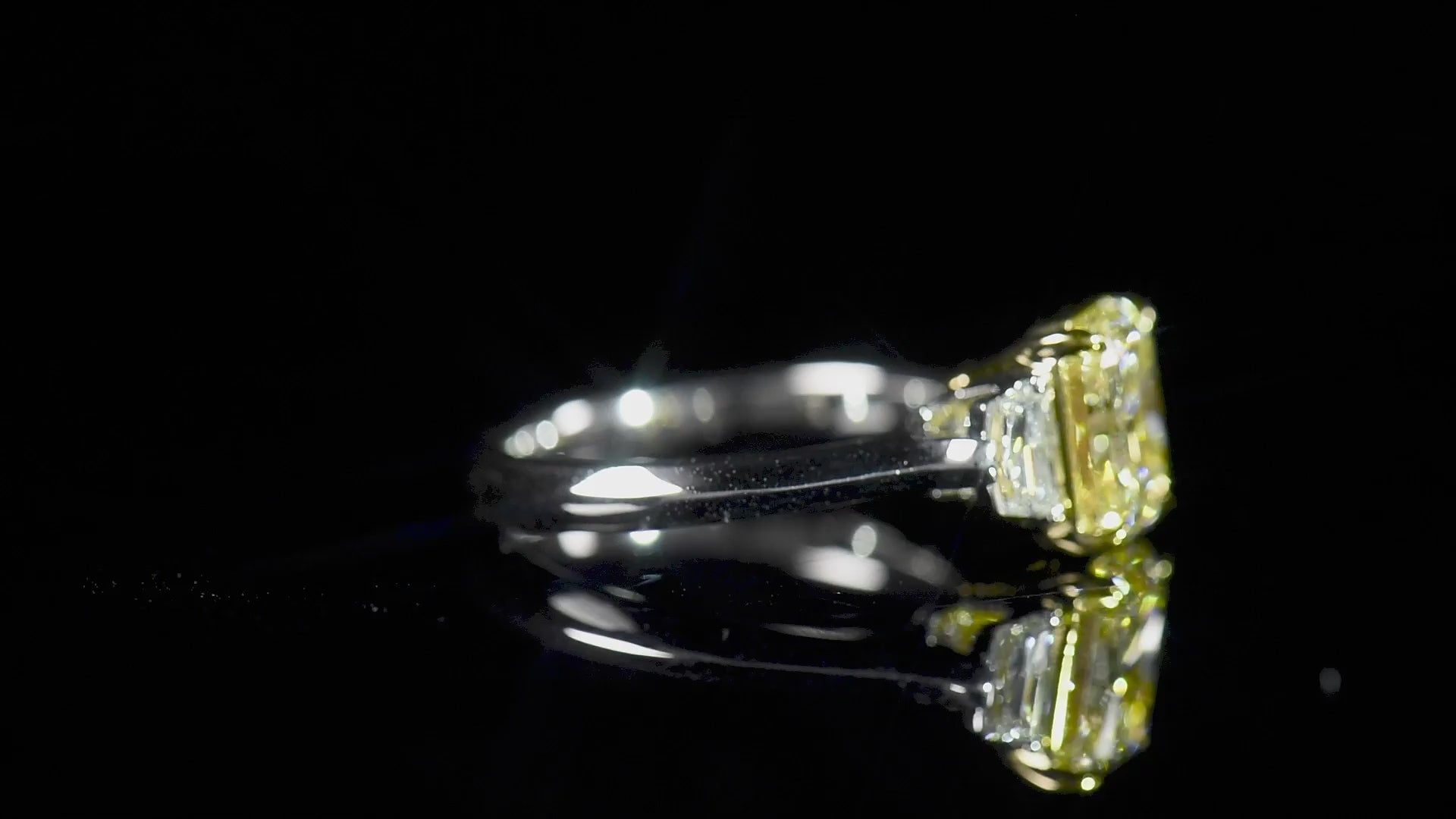 ゆちゃ Light Yellow (U-V) Diamond Ring, 3.49 Ct. TW, Radiant shape