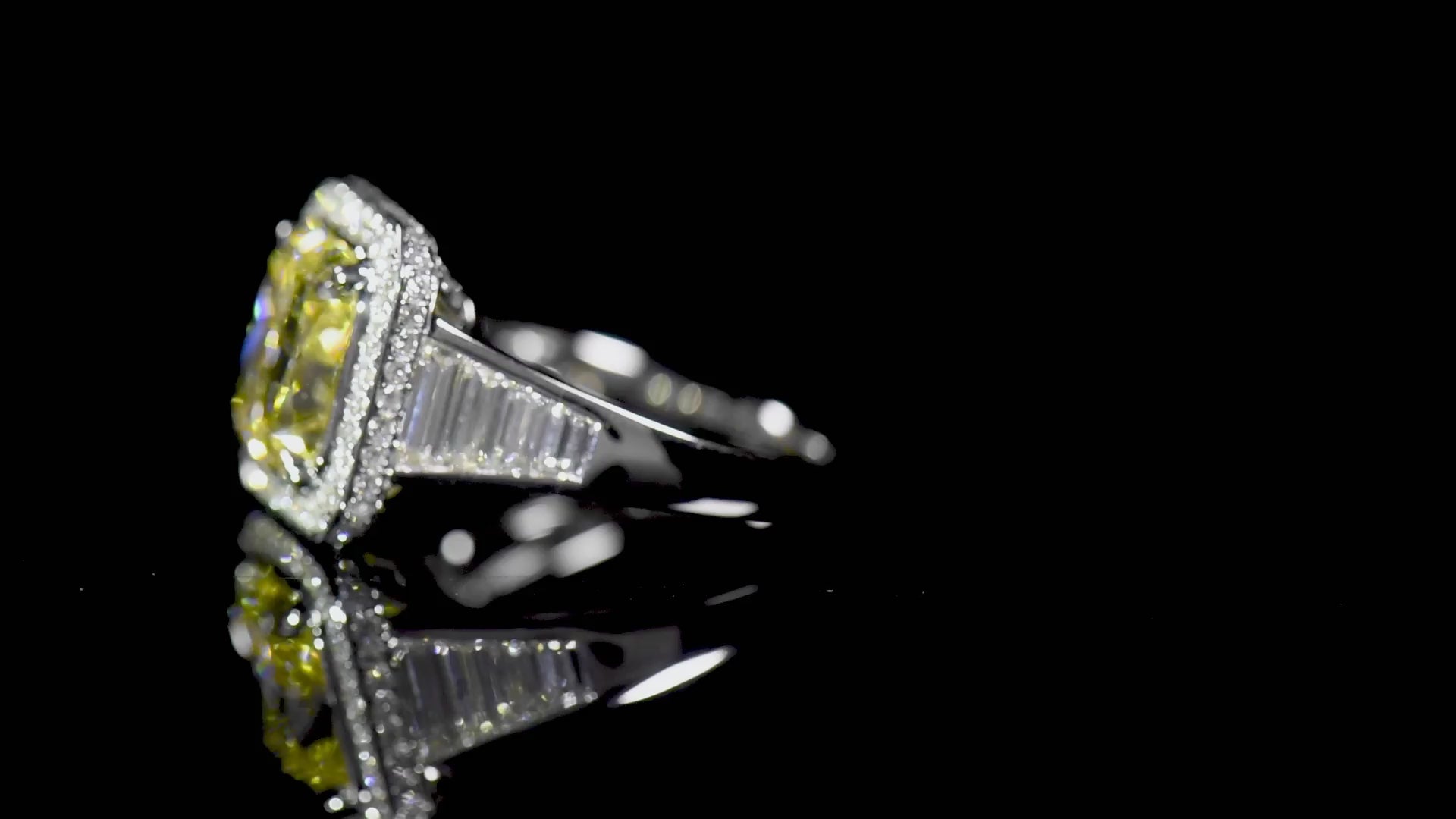 Natural Fancy Light Yellow Diamond Halo Ring, 18K White Gold, Radiant Shape, 6.47 Ct. TW