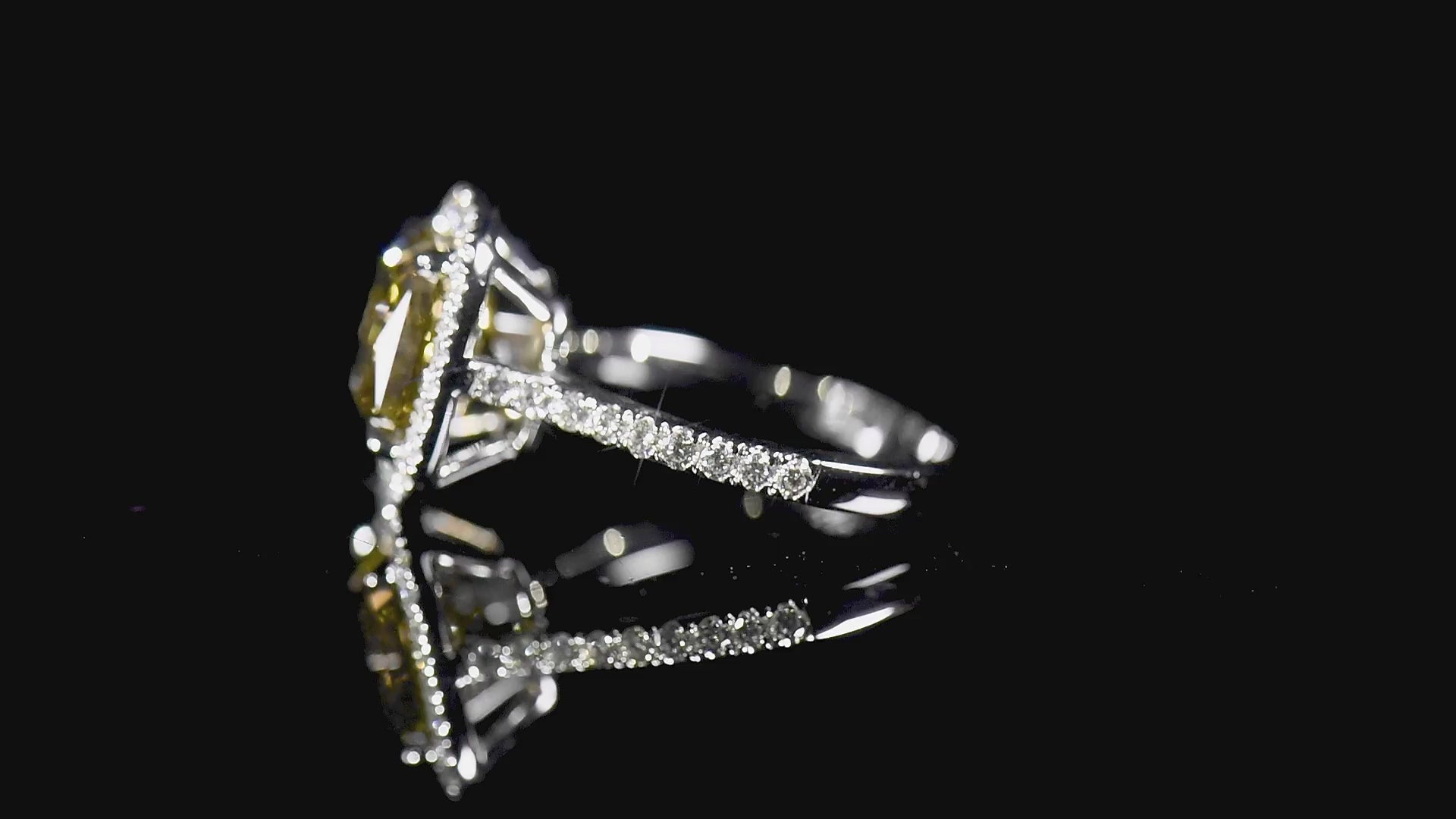 Natural 4.02 Ct. Brown-Greenish Yellow Diamond Radiant-Cut Halo Ring, 18K White Gold