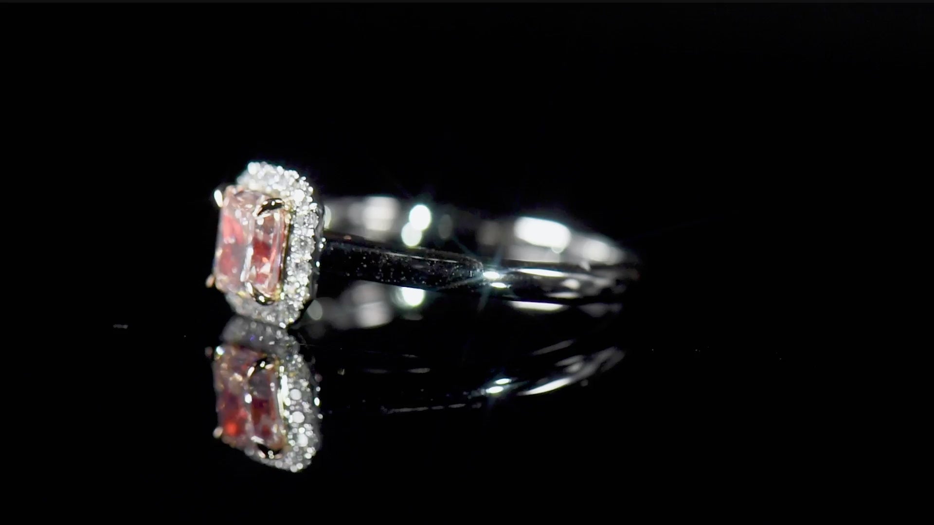 Natural 0.66 Ct. Fancy Light Pink Radiant-Cut Diamond Halo Ring, 18K White Gold