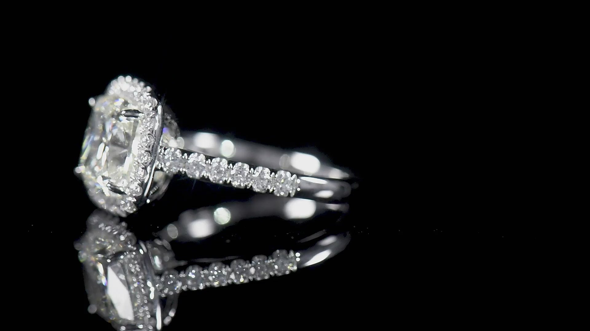 Natural 3.21 Ct. Cushion-Cut Diamond Halo Ring, 18K White Gold
