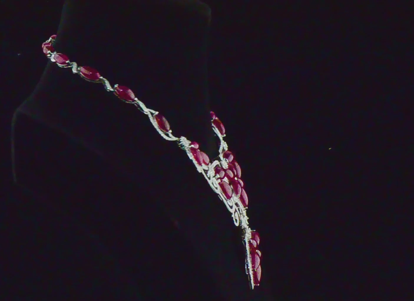 Natural Red Ruby Necklace, 18K White Gold, 158.68 Ct. TW