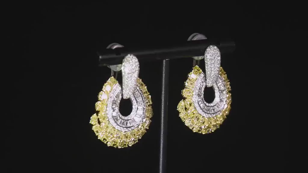 Natural 12.20 Ct. TW Fancy Yellow & White Diamond Earrings, 18K White & Yellow Gold