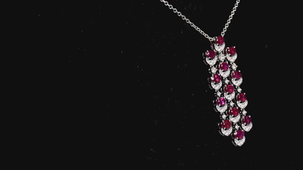 Natural Vivid Red Ruby Pendant, 18K White Gold, Oval Shape, 4.25 Ct. TW, unheated