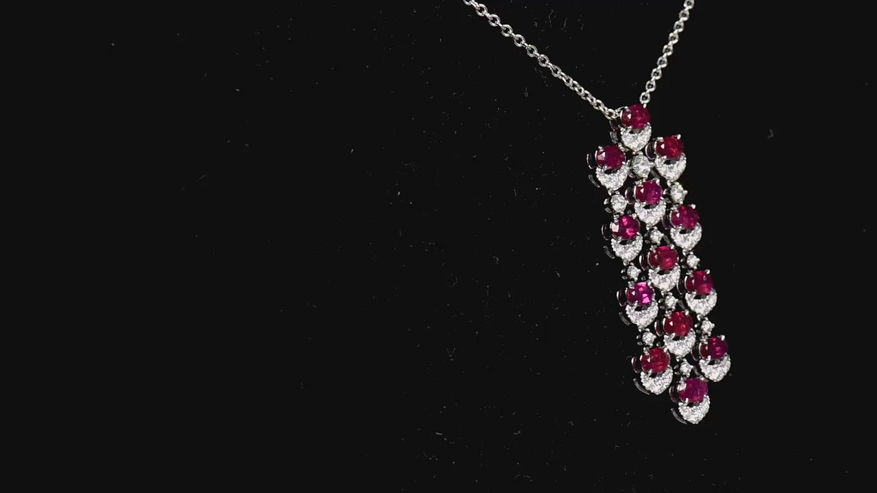 Natural Vivid Red Ruby Pendant, 18K White Gold, Oval Shape, 4.25 Ct. TW, unheated