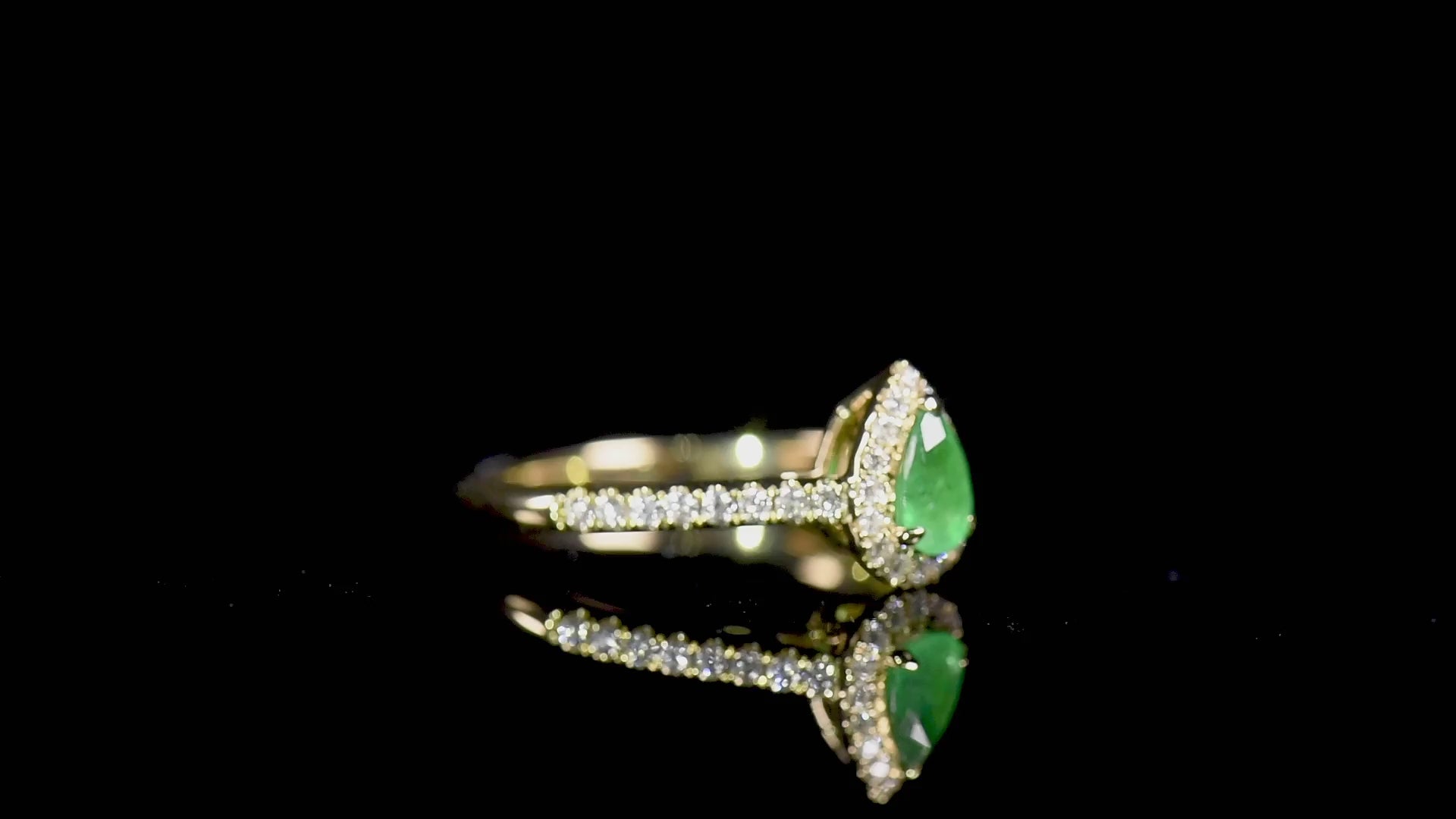 Natural Green Emerald Halo Ring, 18K Yellow Gold, Pear Shape, 0.57 Ct. TW