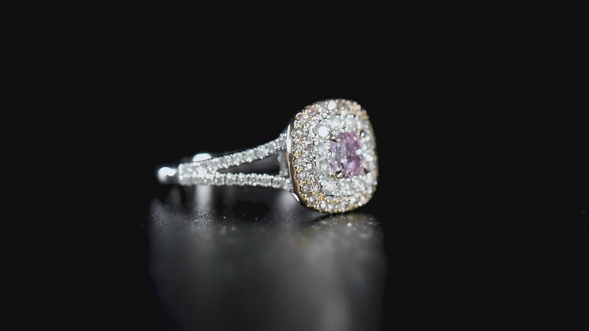 Natural Light Pink Diamond Halo Ring, 18K White & Rose Gold, Cushion Shape, 1.07 Ct. TW