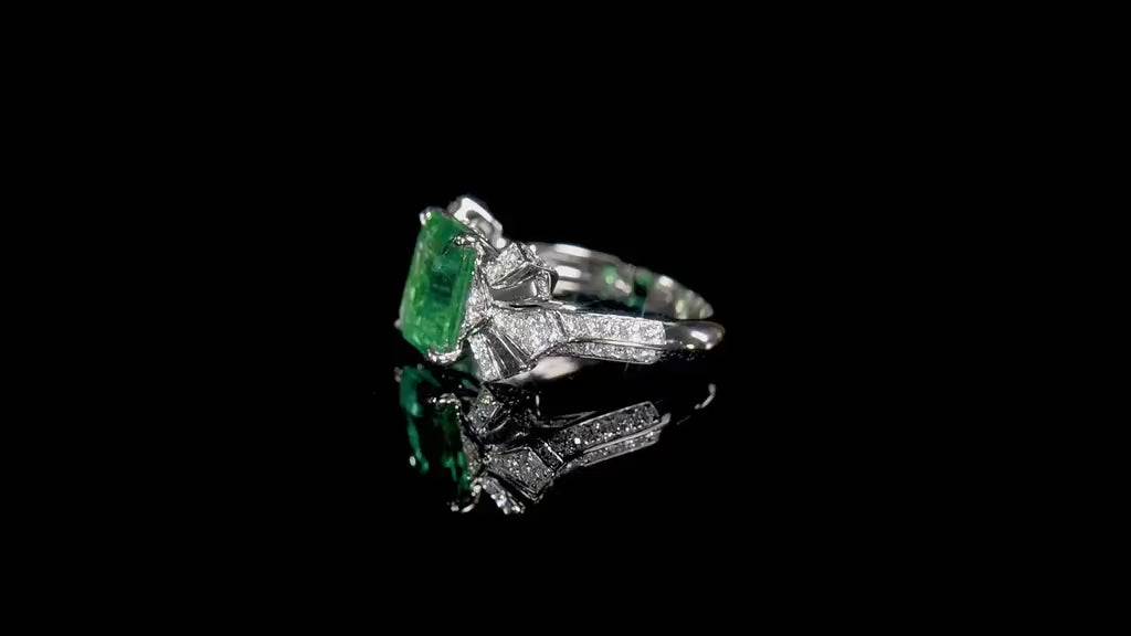 Natural 3.44 Ct. TW Asscher-Cut Colombian Emerald & Diamond Ring, 18K White Gold