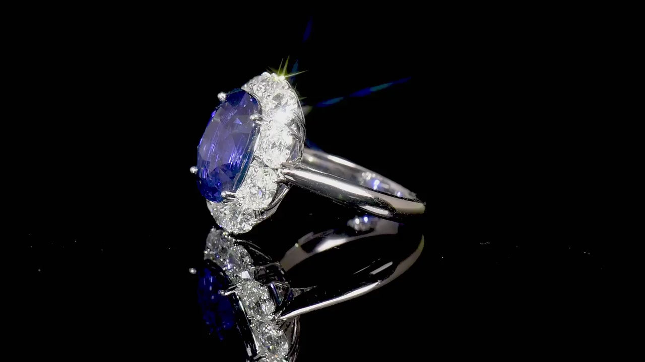 Natural Vivid Blue Ceylon Sapphire Cocktail Ring, 18K White Gold, Cushion Shape, 16.66 Ct. TW, unheated