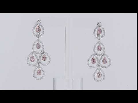 Natural Pink & White Diamond Chandelier Earrings, 18K White Gold, 2.90 Ct. TW