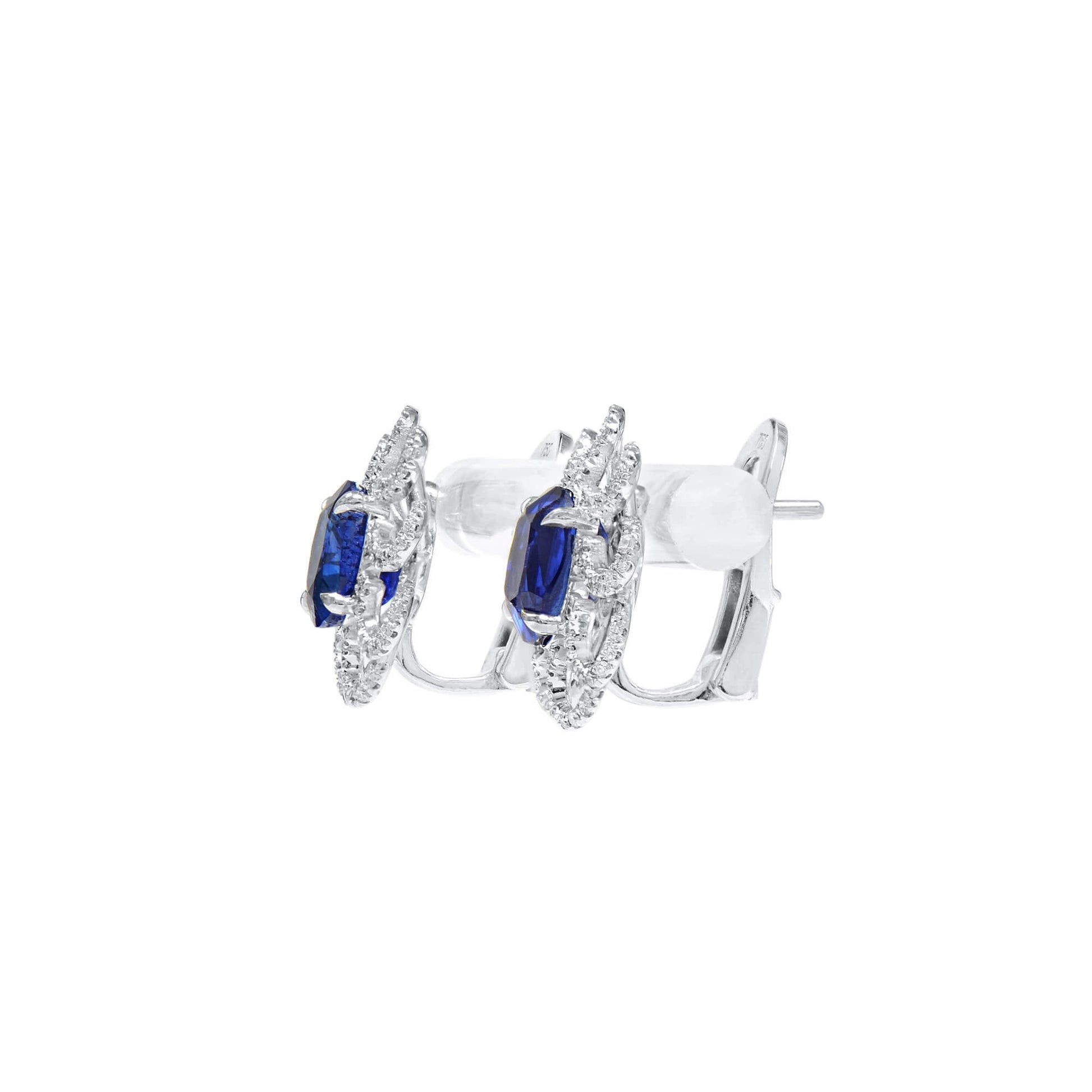 Royal Blue Burma Sapphire Earrings, 3.82 Ct. (4.42 Ct. TW), Oval Shape, Unheated, GRS Certified
