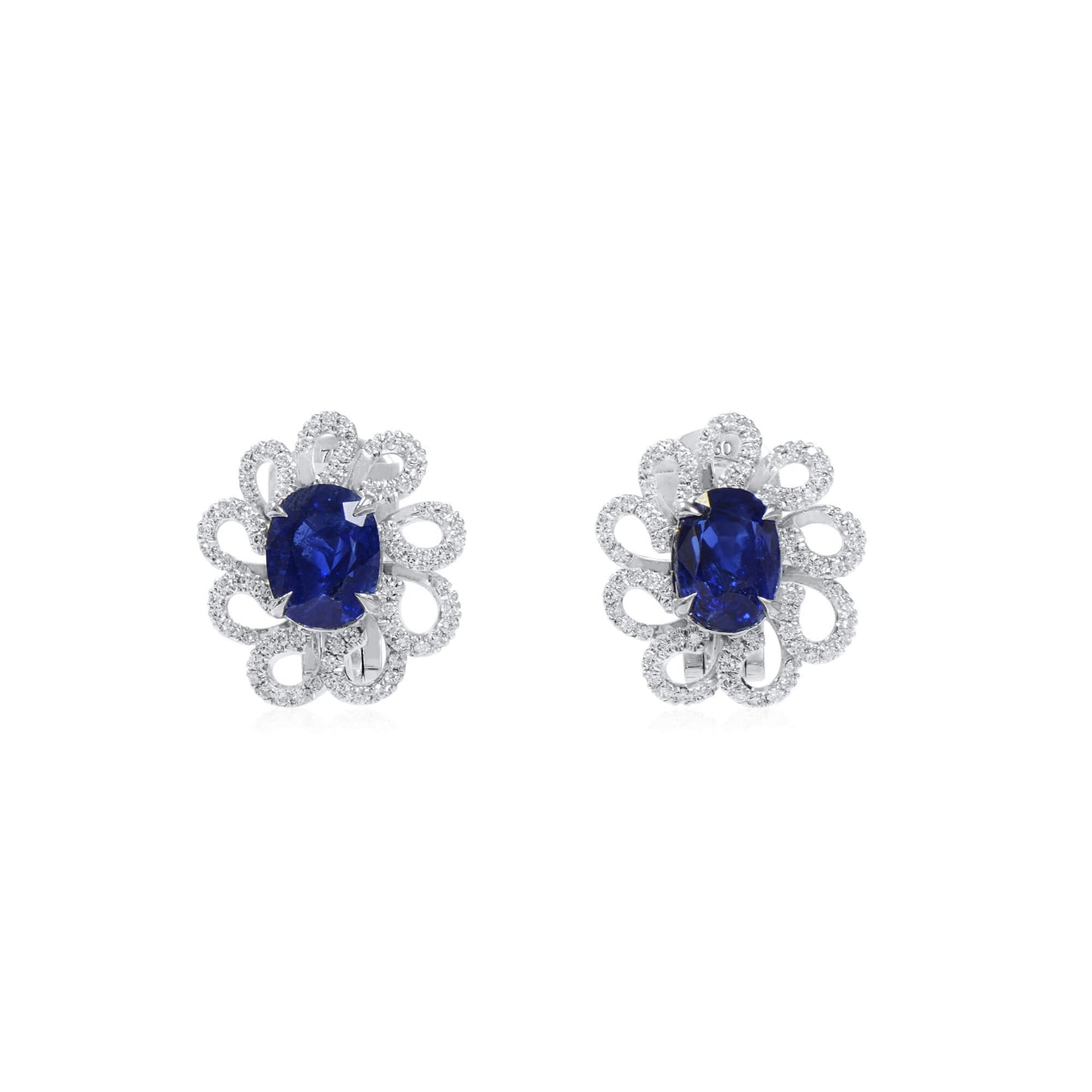 Royal Blue Burma Sapphire Earrings, 3.82 Ct. (4.42 Ct. TW), Oval Shape, Unheated, GRS Certified