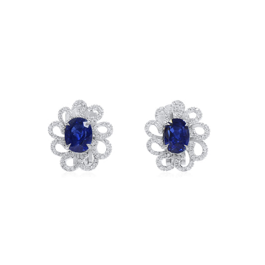 Royal Blue Burma Sapphire Earrings|3.82 Ct. (4.42 Ct. TW), Oval Shape, Unheated, GRS Certified