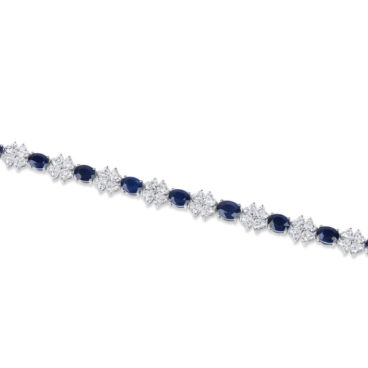 Natural Vivid Blue Burmese Sapphire Bracelet, 18K White Gold, Oval Shape, 16.79 Ct. TW, unheated