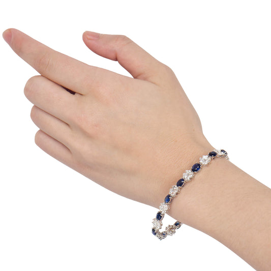 Natural Vivid Blue Burmese Sapphire Bracelet, 18K White Gold, Oval Shape, 16.79 Ct. TW, unheated