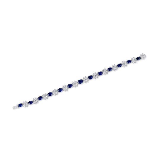 Natural Vivid Blue Burmese Sapphire Bracelet, 18K White Gold, Oval Shape, 16.79 Ct. TW, unheated