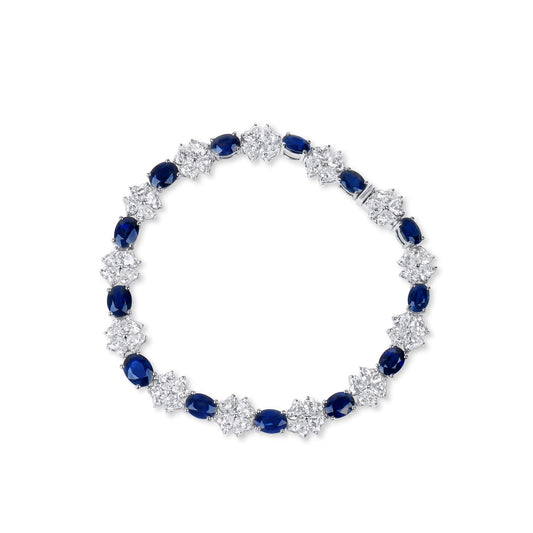 Natural Vivid Blue Burmese Sapphire Bracelet, 18K White Gold, Oval Shape, 16.79 Ct. TW, unheated