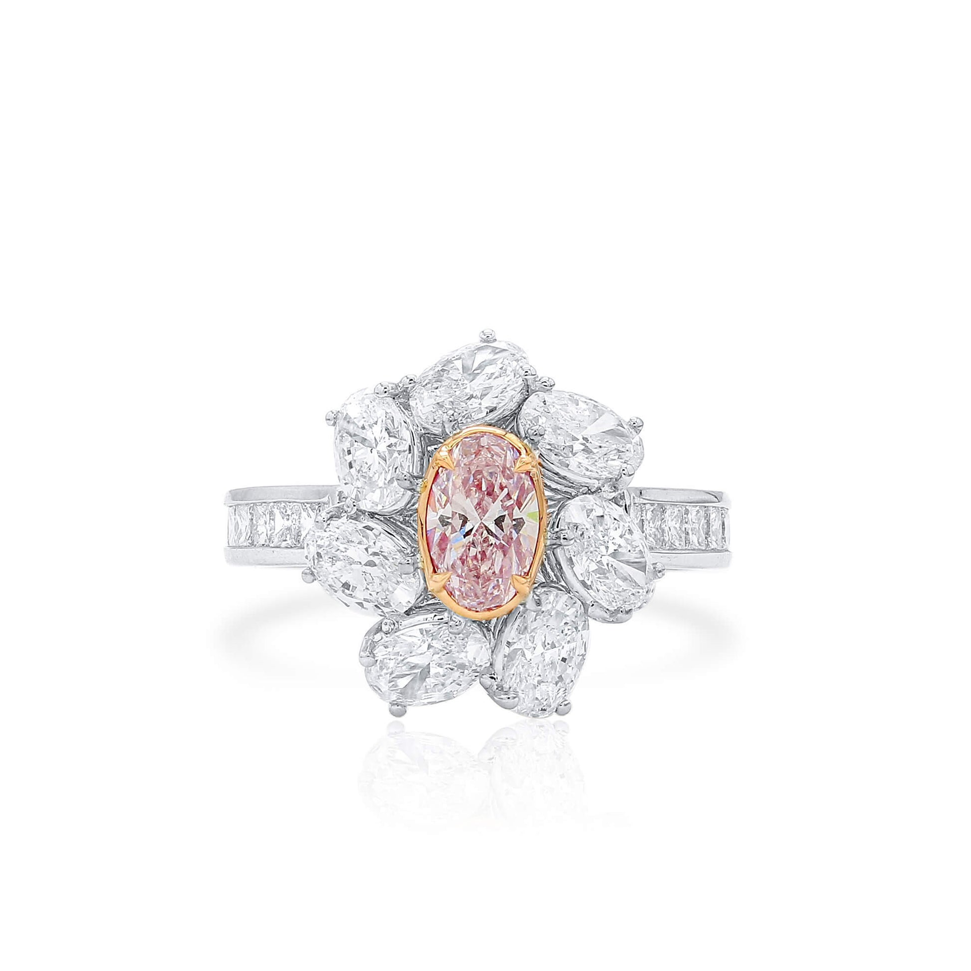 Very Light Pink and White Diamond Ring,0.50 Ct. (3.09 Ct. TW), Oval Shape, GIA Certified, 2225230737