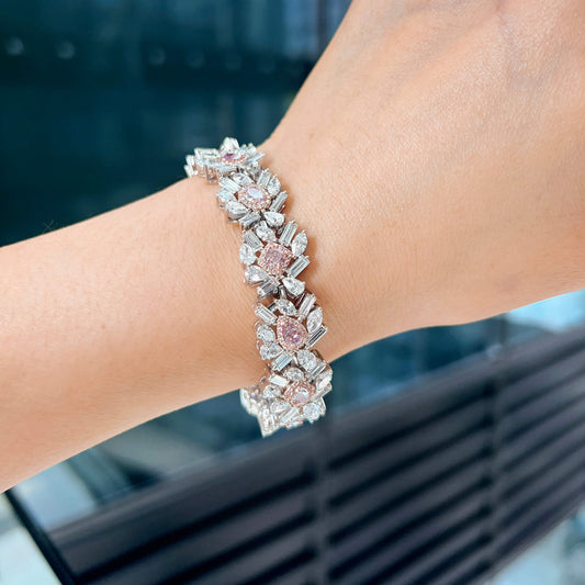 Very Light Pink Diamond Bracelet, 23.07 Ct. TW, MIX shape, GIA Certified