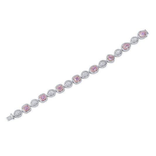 Natural Very Light Pink Diamond Bracelet, 18K White & Rose Gold, Pear Shape, 6.58 Ct. TW