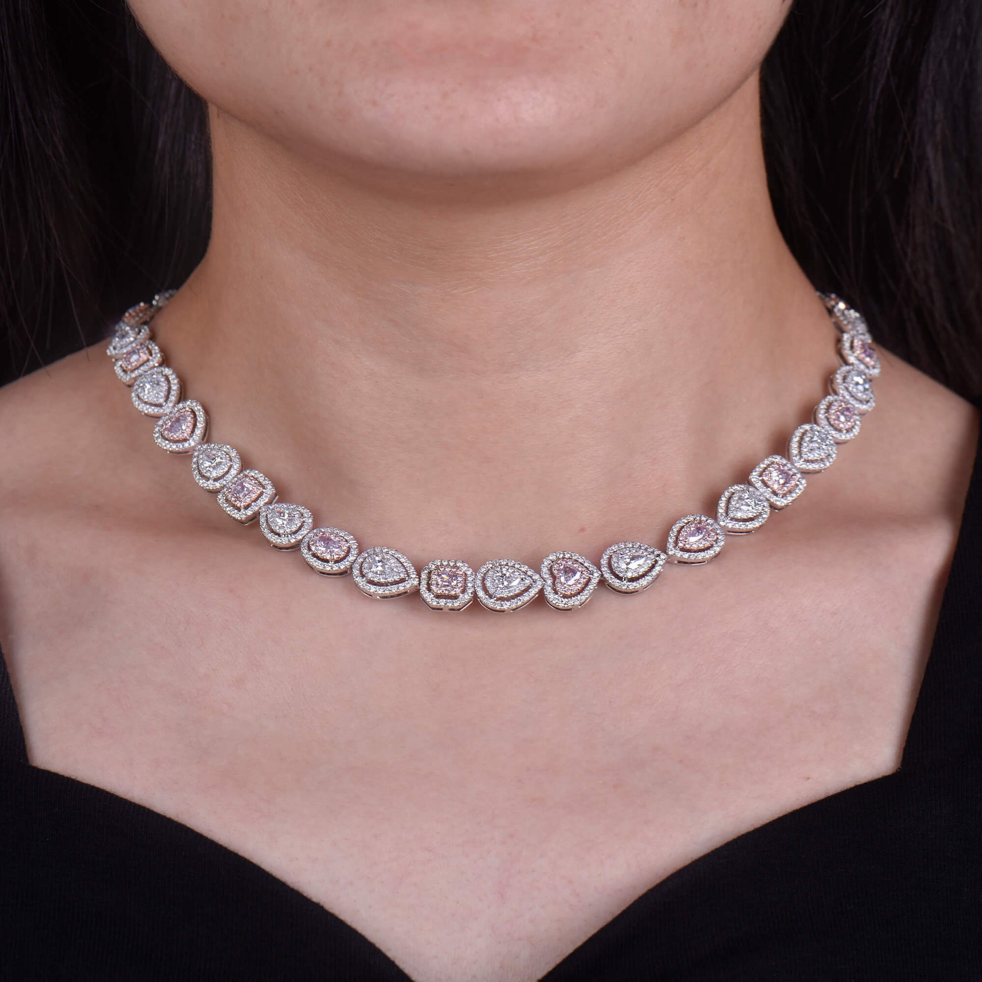 Very Light Pink Diamond Necklace, 17.70 Ct. TW, MIX shape, GIA Certified