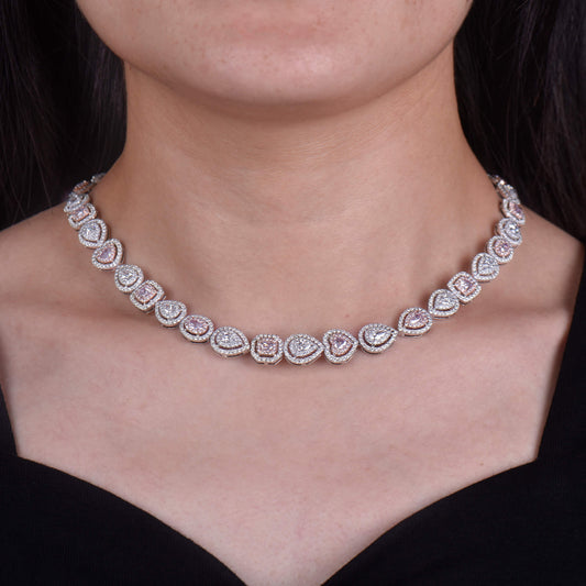 Very Light Pink Diamond Necklace, 17.70 Ct. TW, MIX shape, GIA Certified