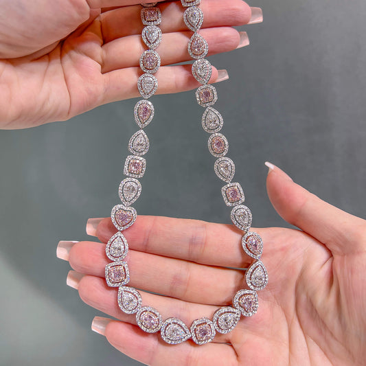 Very Light Pink Diamond Necklace, 17.70 Ct. TW, MIX shape, GIA Certified