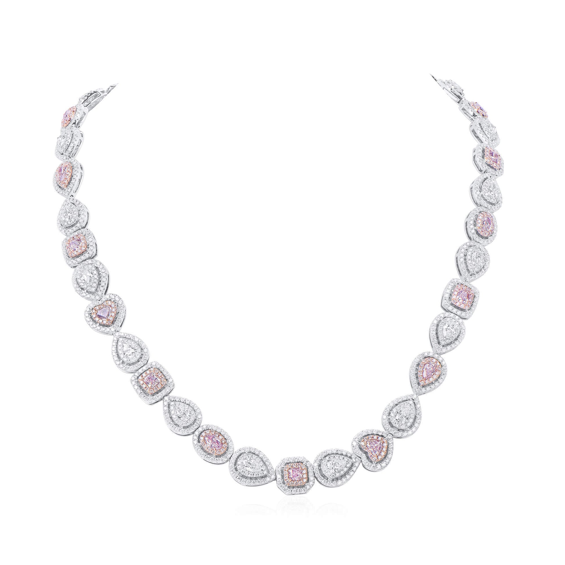 Very Light Pink Diamond Necklace, 17.70 Ct. TW, MIX shape, GIA Certified