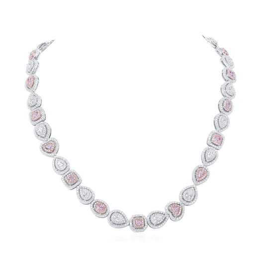 Very Light Pink Diamond Necklace, 17.70 Ct. TW, MIX shape, GIA Certified