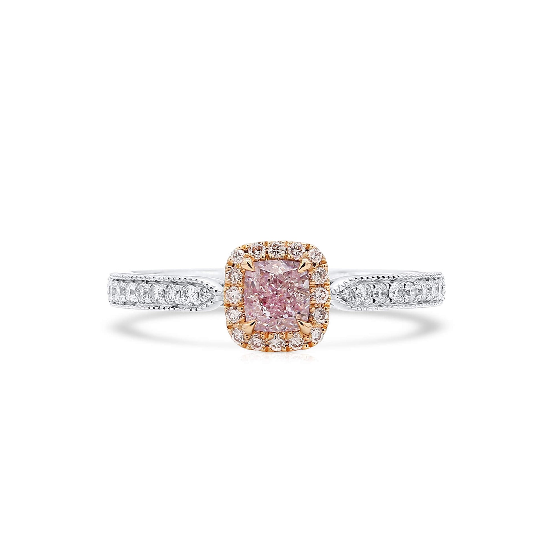 Very Light Pink Diamond Ring, 0.74 Ct. TW, Cushion shape, GIA Certified