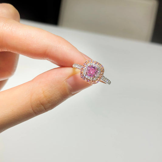 Very Light Pink Diamond Ring, 0.91 Ct. TW, Radiant shape, GIA Certified