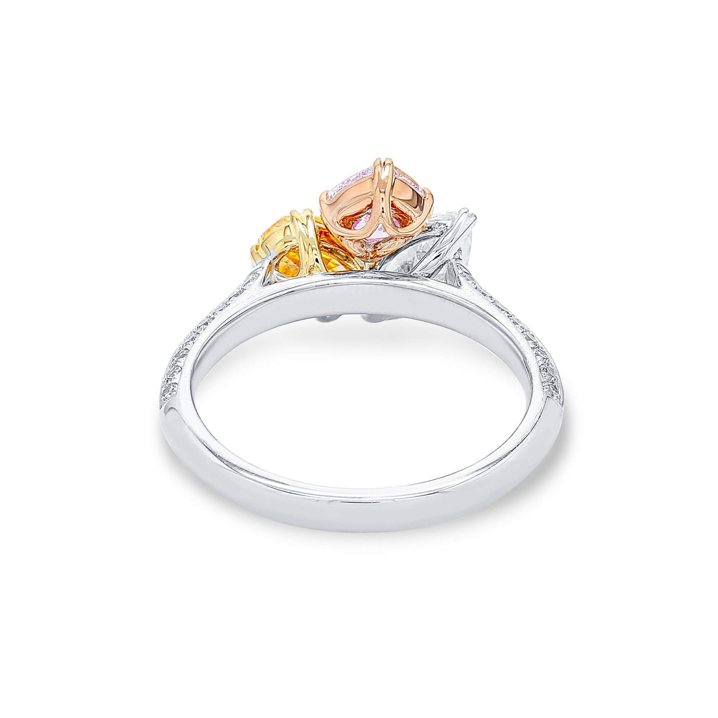 Natural Pink & Yellow & White Diamond Ring, 18K White Gold, 2.00 Ct. TW