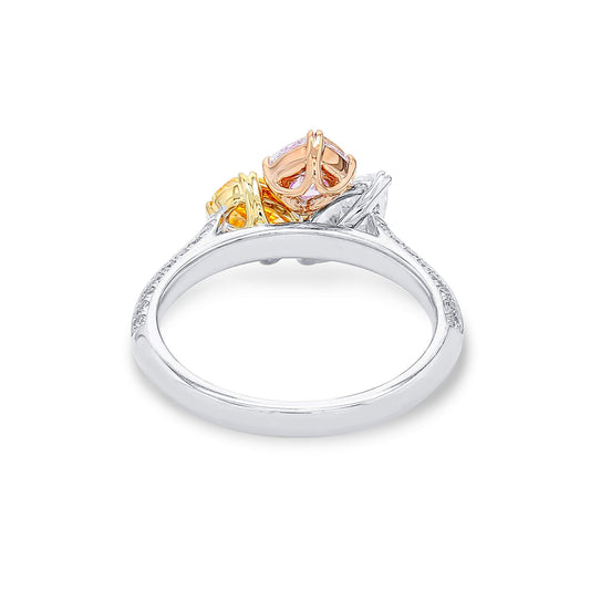 Natural Pink & Yellow & White Diamond Ring, 18K White Gold, 2.00 Ct. TW