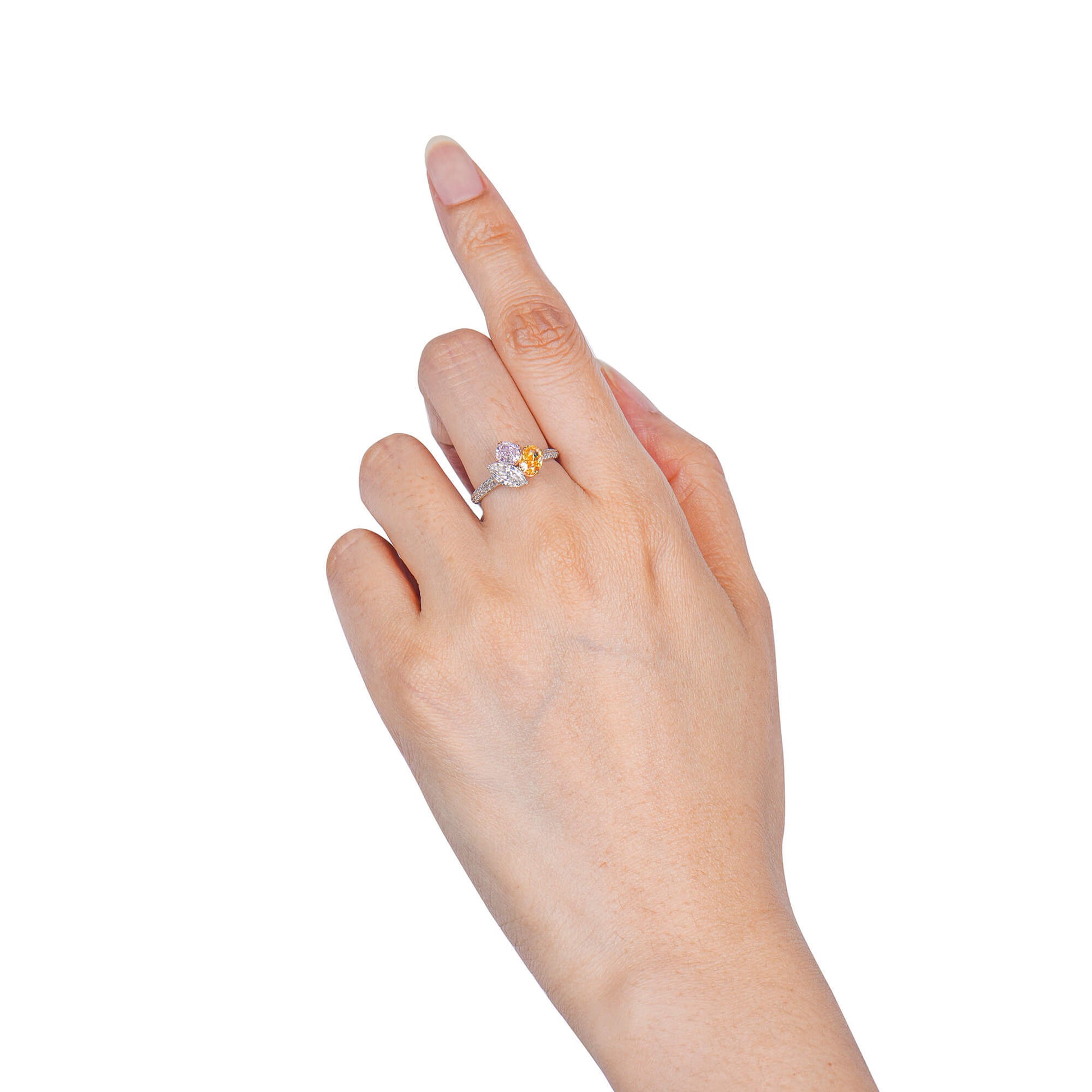 Natural Pink & Yellow & White Diamond Ring, 18K White Gold, 2.00 Ct. TW