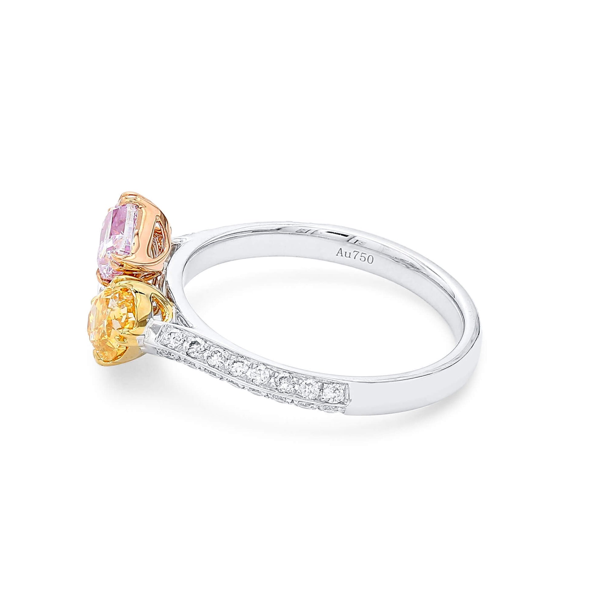 Natural Pink & Yellow & White Diamond Ring, 18K White Gold, 2.00 Ct. TW