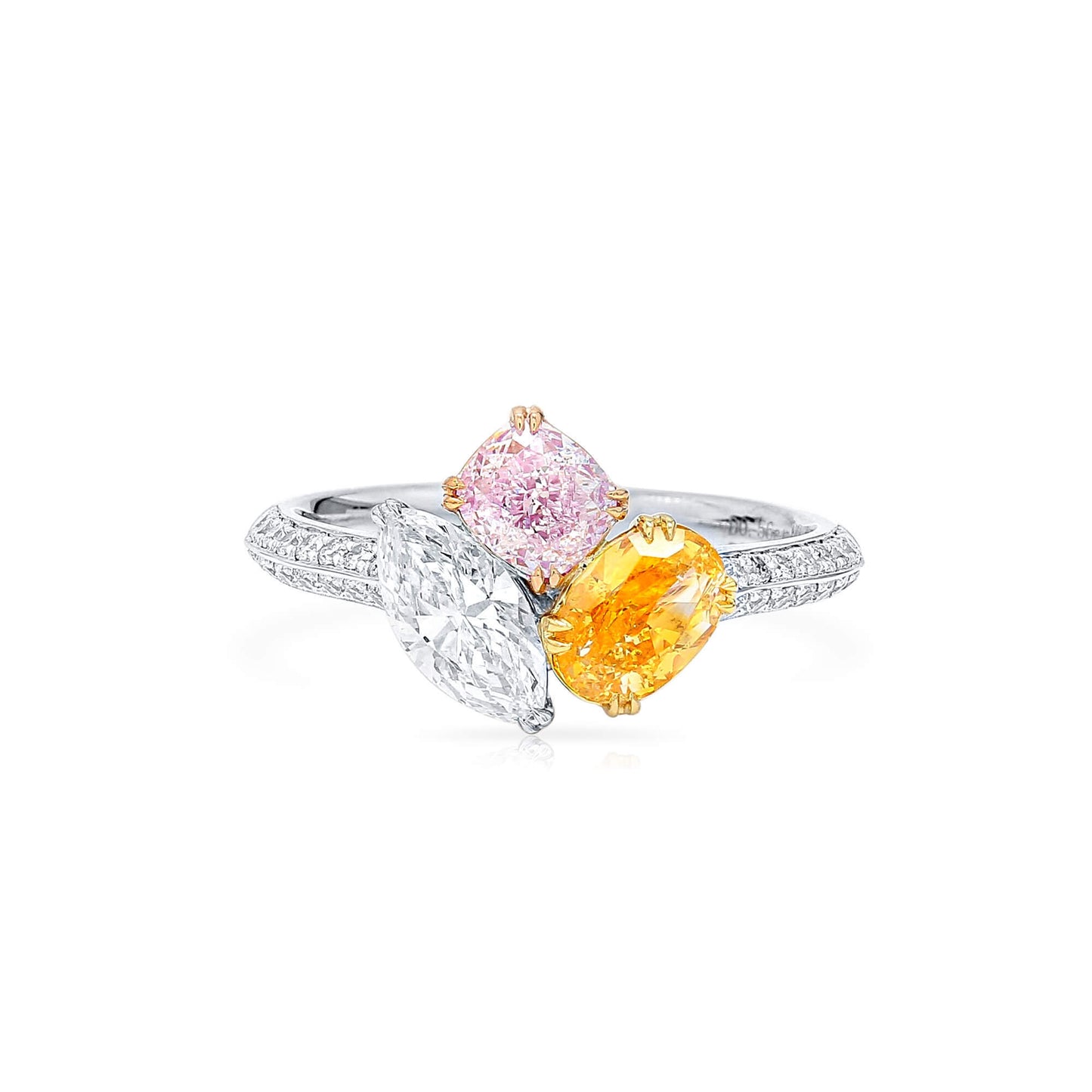 Natural Pink & Yellow & White Diamond Ring, 18K White Gold, 2.00 Ct. TW