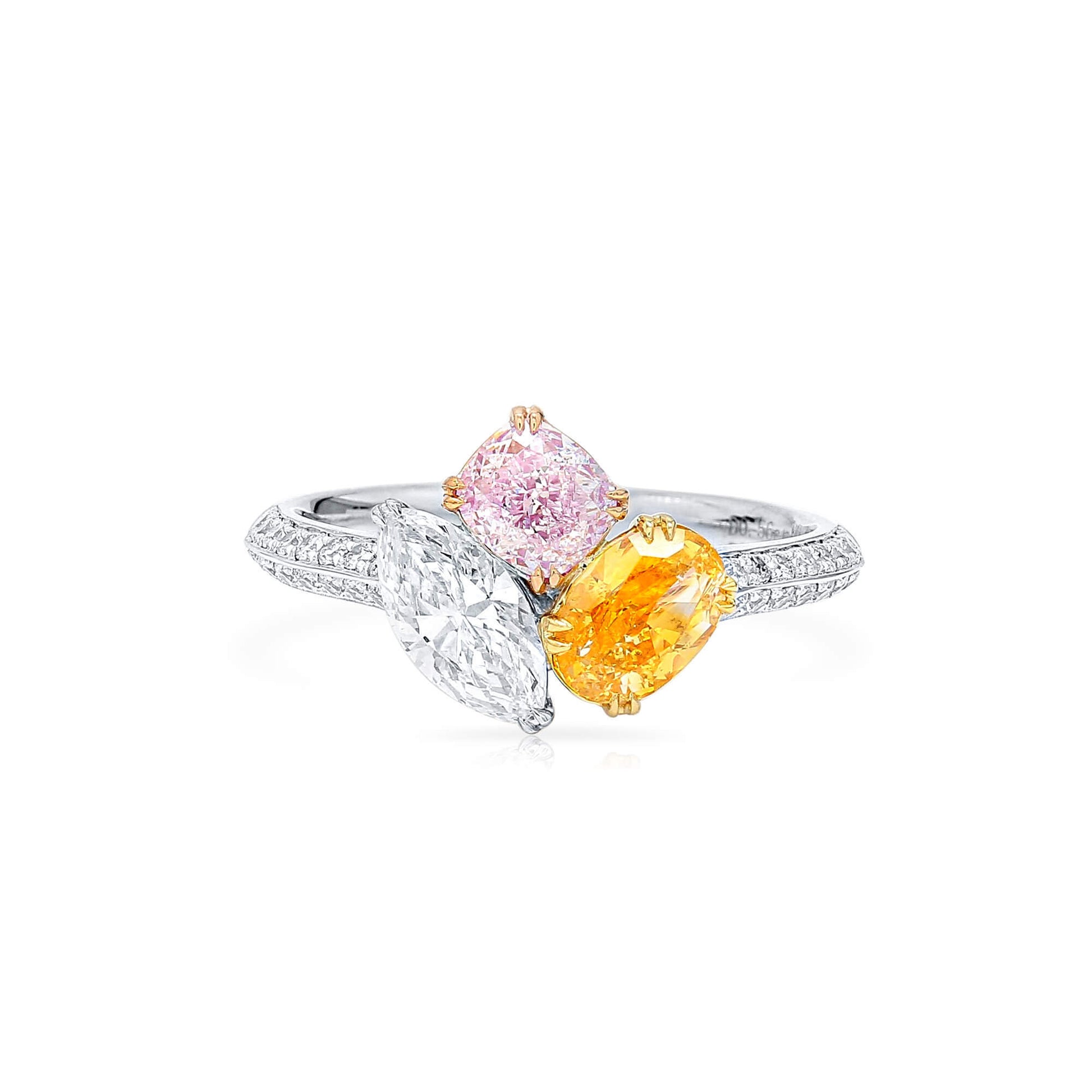 Natural Pink & Yellow & White Diamond Ring, 18K White Gold, 2.00 Ct. TW