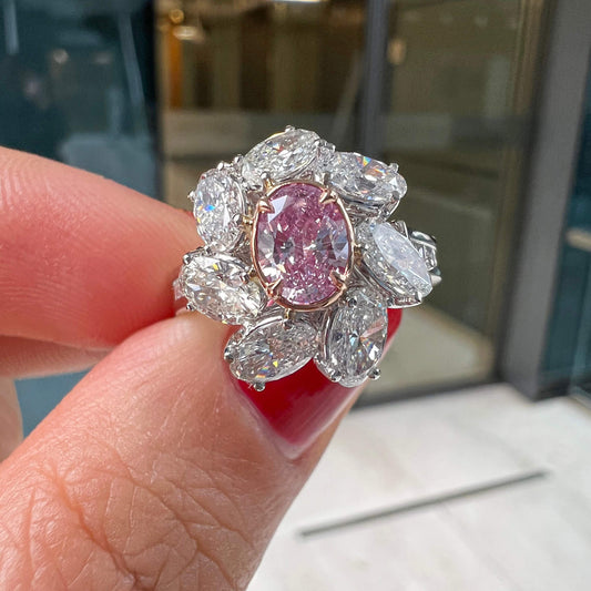Very Light Pink Diamond Ring, 2.80 Ct. TW, Oval shape, GIA Certified