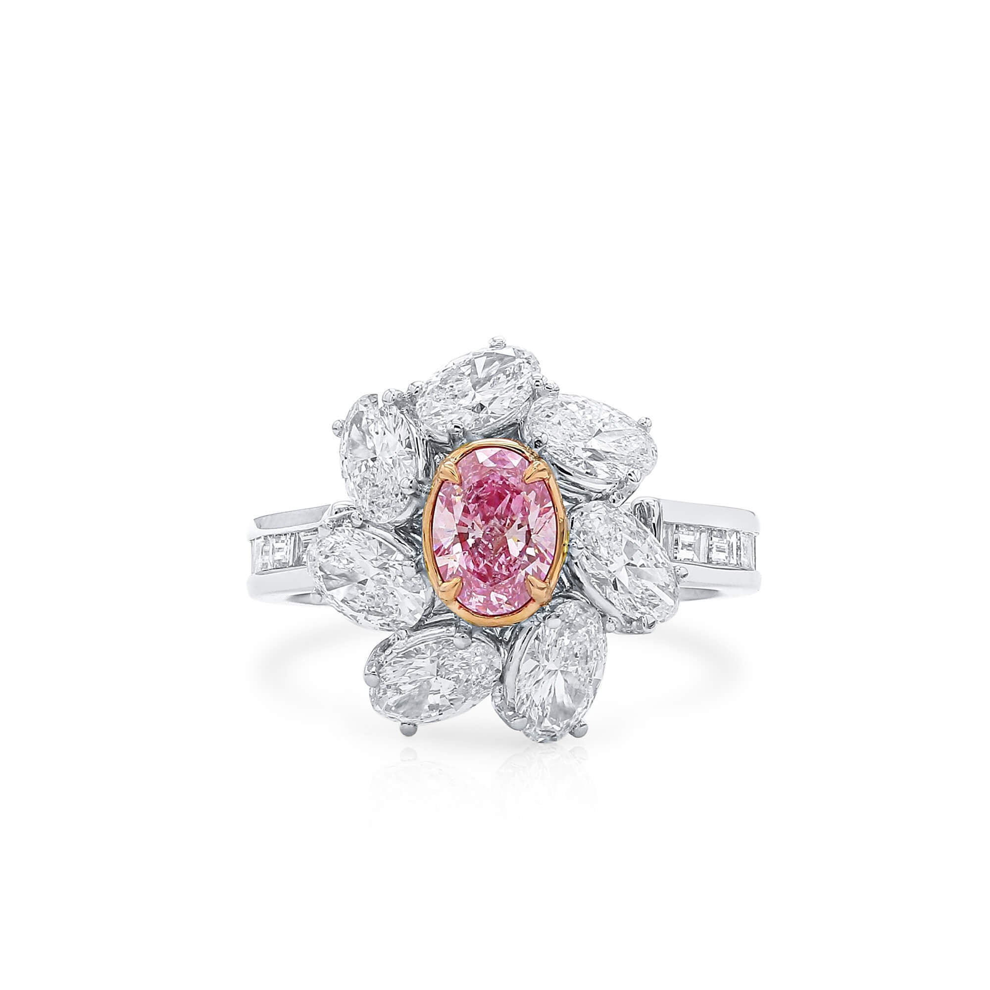 Natural Very Light Pink Diamond Ring, 18K White & Rose Gold, Oval Shap ...
