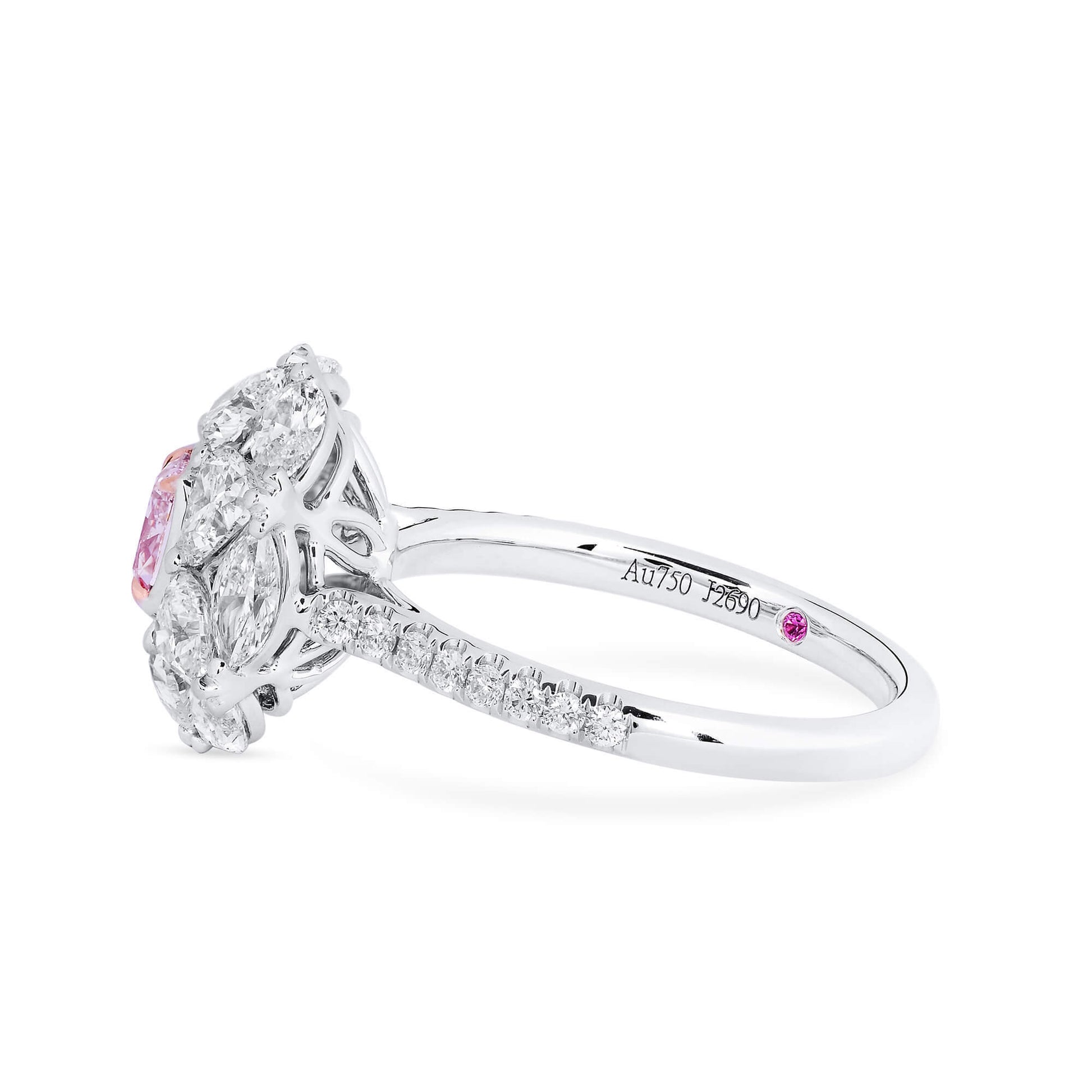 Very Light Pink Diamond Ring, 2.83 Ct. TW, Cushion shape, GIA Certified