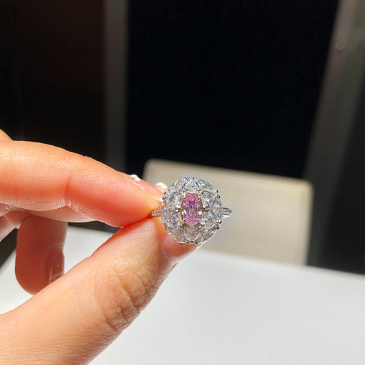 Very Light Pink Diamond Ring, 2.97 Ct. TW, Oval shape, GIA Certified