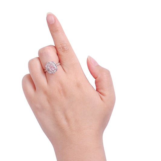Very Light Pink Diamond Ring, 3.66 Ct. TW, Cushion shape, GIA Certified