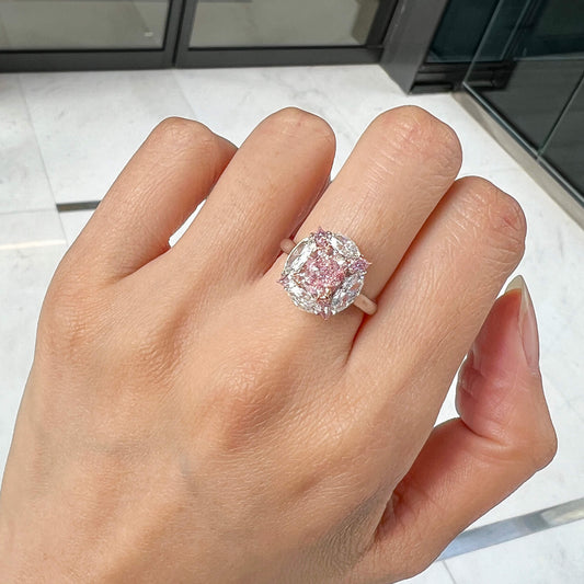 Very Light Pink Diamond Ring, 3.66 Ct. TW, Cushion shape, GIA Certified