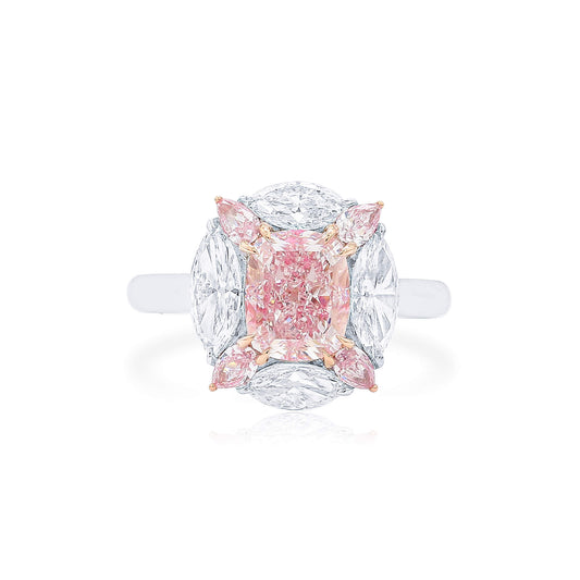 Very Light Pink Diamond Ring, 3.66 Ct. TW, Cushion shape, GIA Certified