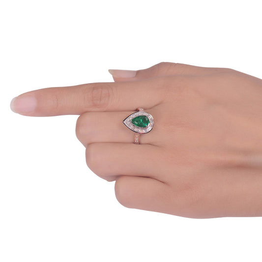 Natural Vivid Green Colombian Emerald Halo Ring, 18K White Gold, Pear Shape, 2.48 Ct. TW