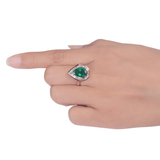 Natural Vivid Green Colombian Emerald Halo Ring, 18K White Gold, Pear Shape, 4.57 Ct. TW