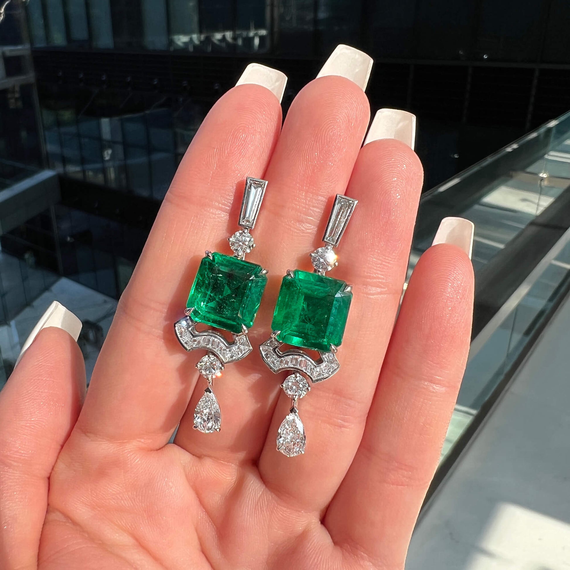 Vivid Green Emerald And Diamond Earrings, 15.45 Ct. (19.02 Ct. TW), JCEG01112037