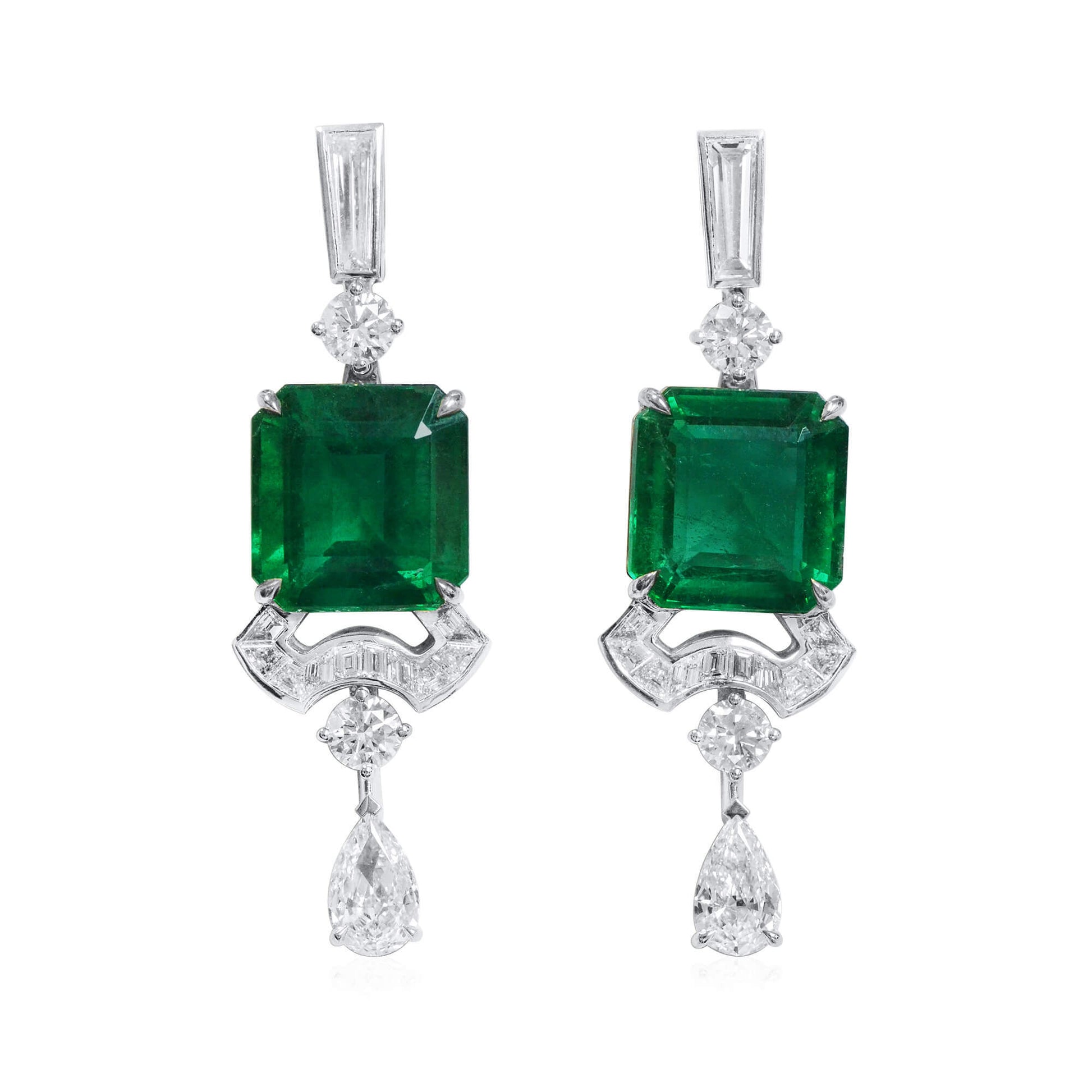Vivid Green Emerald And Diamond Earrings, 15.45 Ct. (19.02 Ct. TW), JCEG01112037